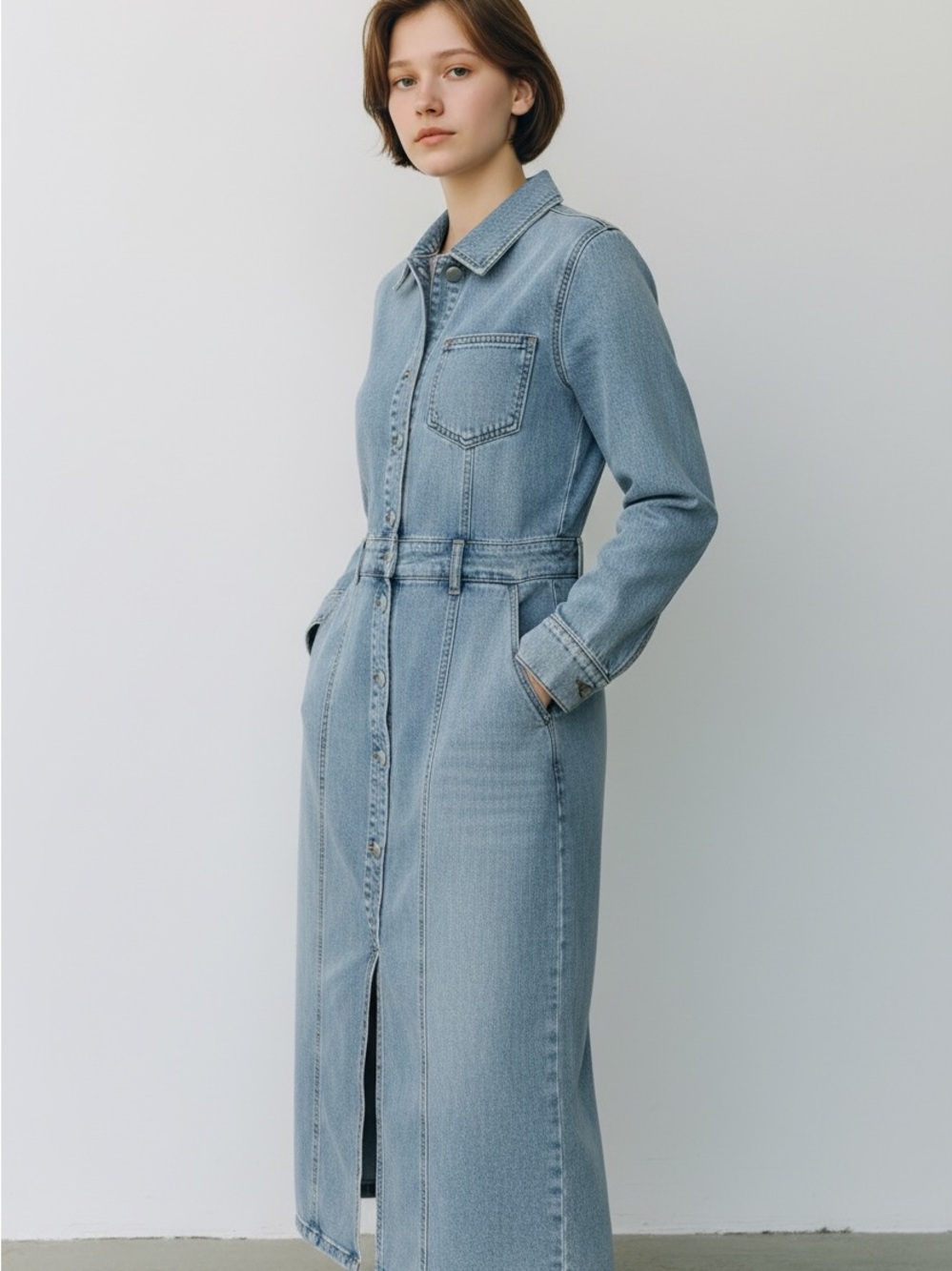 VENUS Light Blue Denim Midi Shirt Dress - Picture 3 of 7